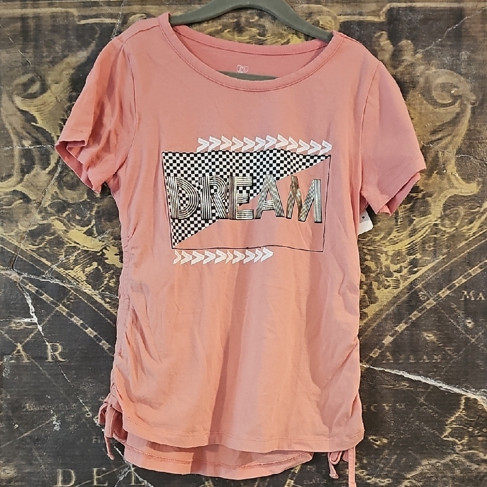 Pink Graphic Ruched Tie Front Tee